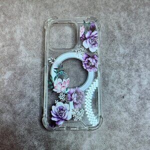 Elegant Clear Phone Case with Purple Floral Design